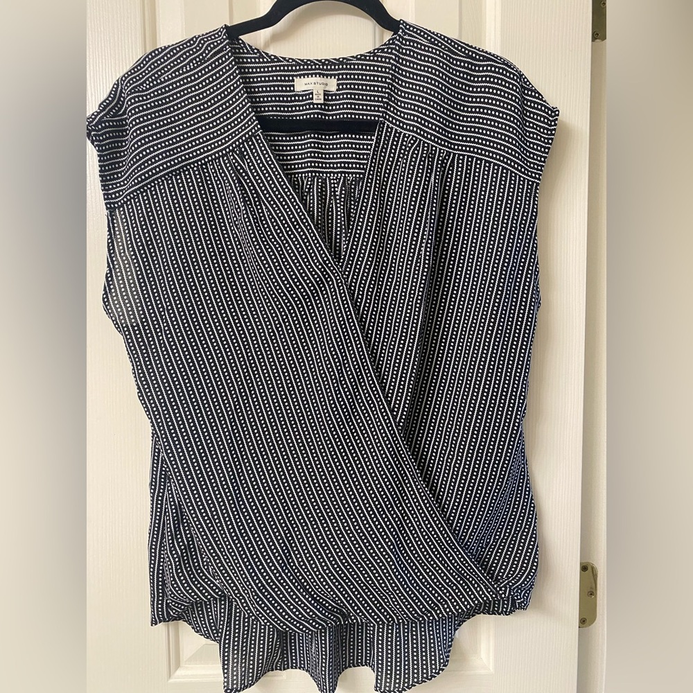 Max Studio Woven Striped Faux Wrap Women's Top Size Large